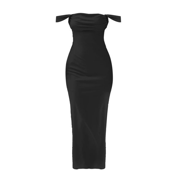 Gibobby Vestido largo casual de verano para mujer Sujetador sin hombros Satén Pan Nalgas Sin espalda Vestido de mujer Vestido largo Vestido de noche(Negro,G)
