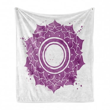 Colorful Soft Flannel Fleece Throw Blanket, Watercolor Flower with Sketch Splashes Around Universe Ethereal Artwork Print, Cozy Plush for Indoor and Outdoor Use, 60" x 80", Purple White, by Ambesonne