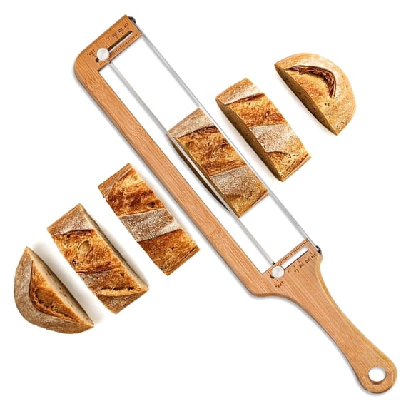 Adjustable Bread Slicer with Serrated Stainless Steel Bread Knife, Manual Bread Cutter for Homemade Bread, Baguette, Bagel & Loaf, Baking Gift