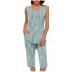 thumbnail image 1 of Conjunto de Verano para las Mujeres Impreso Casual sin Mangas Plisado Superior Y Pantalones Recortados, Cuello Redondo Conjunto de Dos Piezas, 1 of 8