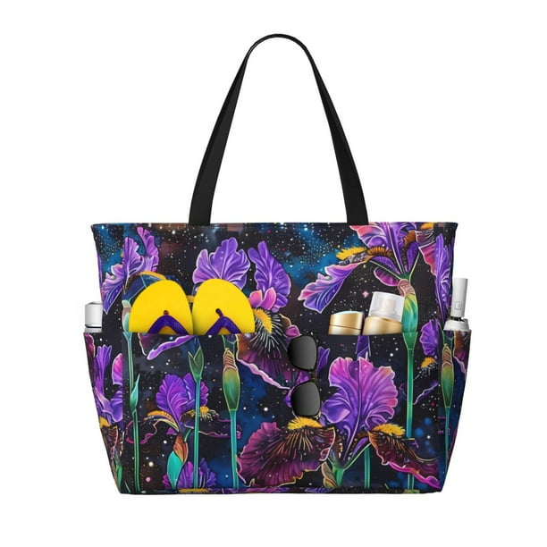 Fotbe Starry Night Iris Field Bolsa de Viaje para Playa - Resistente al Agua, Bolsa Tote de Gran Capacidad y Ligera con 7 Bolsillos para Mujeres y Hombres