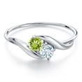 thumbnail image 3 of Gem Stone King 10K White Gold Round Green Peridot and Sky Blue Aquamarine Ring for Women (0.38 Cttw, Round 3.5MM, Gemstone August Birthstone, Size 7), 3 of 6