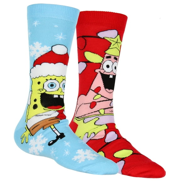 SpongeBob SquarePants Socks I am Ready Christmas Holiday SpongeBob 2 Pack Mid Calf Mens Crew Socks Shoe Size 8-12
