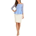 thumbnail image 2 of INSPIRE CHIC Women's Floral Lace Blouse Off Shoulder Sheer 3/4 Sleeve Peplum Top XL Sky Blue, 2 of 5