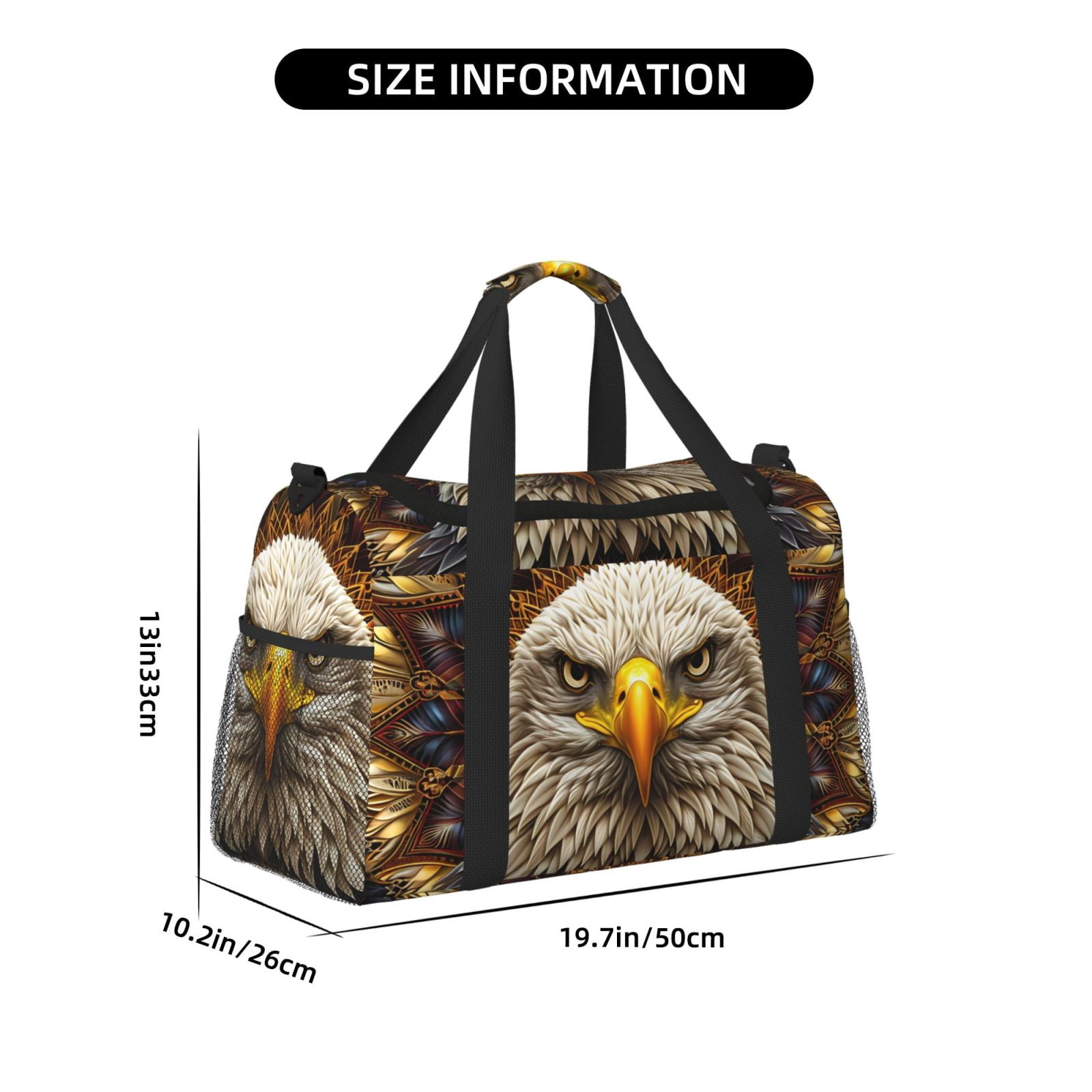 Fuzoiu Vintage Pattern Bald Eagle Print Travel Duffle Bag,Carry On Tote Bags,Duffel Bag,Sport Gym Bag, Hospital Bag for Labor and Delivery, Overnight Bag,Luggage Bag