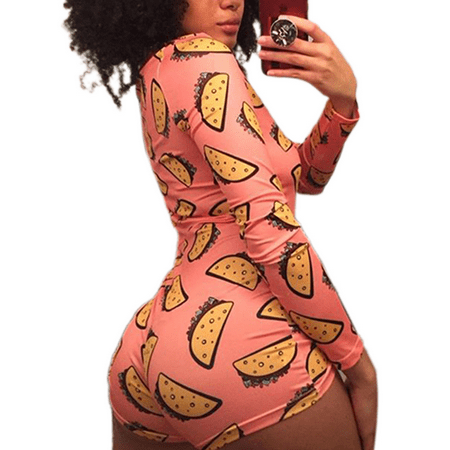 Emmababy Women V Neck Shorts Romper Jumpsuit One Piece Bodycon Pajama Sleepwear Long Sleeve Bodysuit Overall (Orange XXXL)