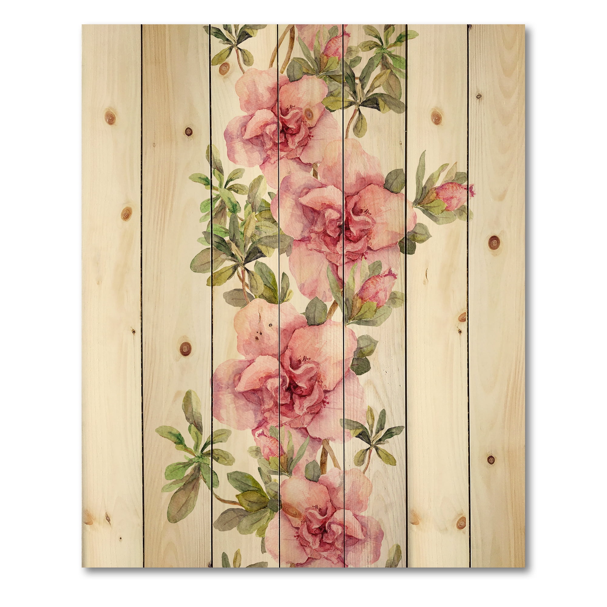 Designart 'Bouquet of Purple and Pink Flowers II' Farmhouse Print on Natural Pine Wood