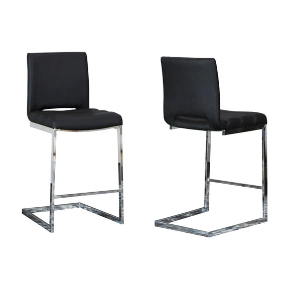 Two Delta 24" Faux Leather Counter Height Cantilever Barstools in Black & Chrome