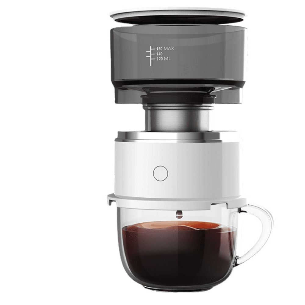 AOLIGEI Electric Hand Drip Coffee Pot Portable Mini Coffee Maker with Double-layer Filter, Paperless Brewing On-the-GoWhite