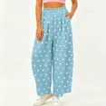 thumbnail image 4 of Favoffer Women's Casual Pants Elastic Waist Polka Dot Print Pocket Comfortable Long Linen Pants Wide Leg Pants for Work Travel Shopping Lounging, 4 of 6