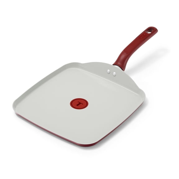 T-fal Easy Care 10.25 Inch Ceramic Nonstick Square Griddle, Red