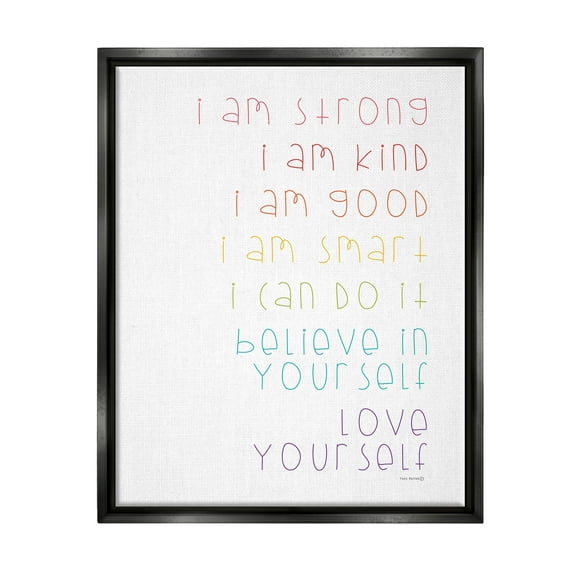 Stupell Industries Love Yourself Confidence Phrases Inspirational Painting Black Floater Framed Canvas Art Print Wall Art, 17 x 21