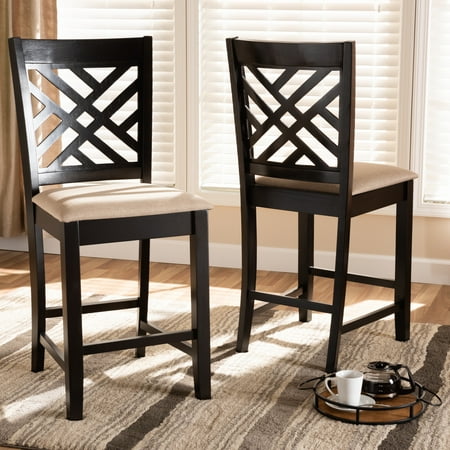 Baxton Studio Caron Modern and Contemporary Sand Fabric Upholstered Espresso Brown Finished Wood Counter Height Pub Chair Set (Set of 2)