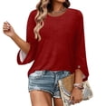 thumbnail image 5 of Qwertyu Womens Top 3/4 Sleeve T-shirts for Women Casual Crew Neck Three Quarter Length Sleeve Solid Fashion Loose Pullover Wine M, 5 of 7