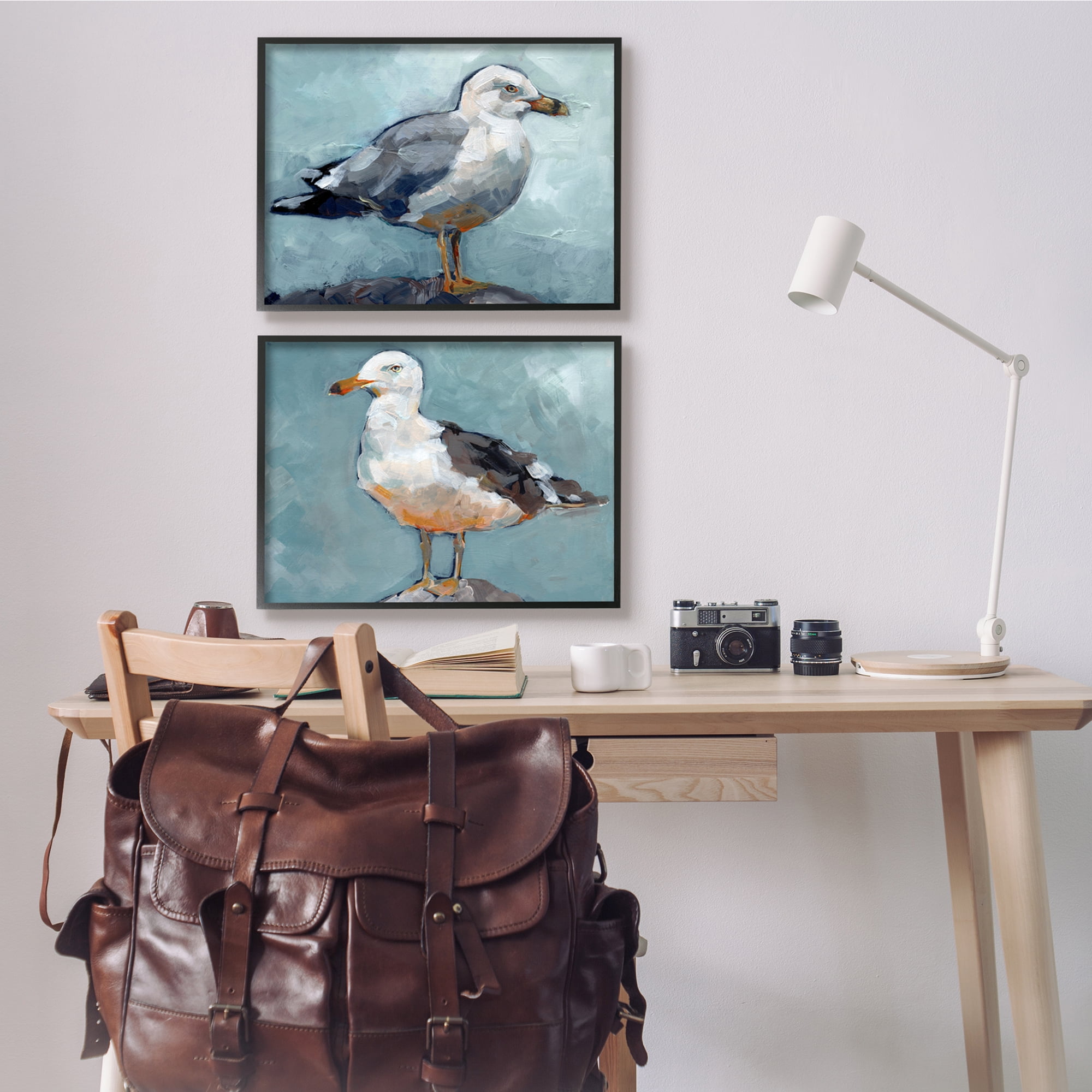 Stupell Industries Seagull Stance Nautical Bird Portrait Blue Grey Black Framed, 16 x 20