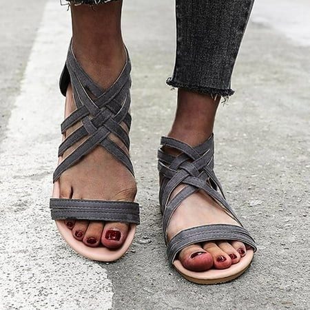 

Patlollav Womens Sandals Clearance Women Summer Open Toe Shoes Zipper Comfy Sandals Flats Casual Beach Sandals