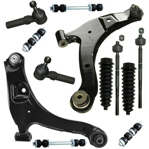 12 Pc Complete Suspension Kit Lower Control Arms Left and Right Side, Tie Rod Ends, Front & Rear Sway Bar Links, Bellow Boots