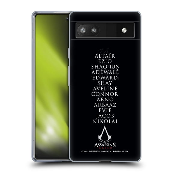 Head Case Designs Officially Licensed Assassin's Creed Legacy Typography Names Soft Gel Case Compatible with Google Pixel 6a