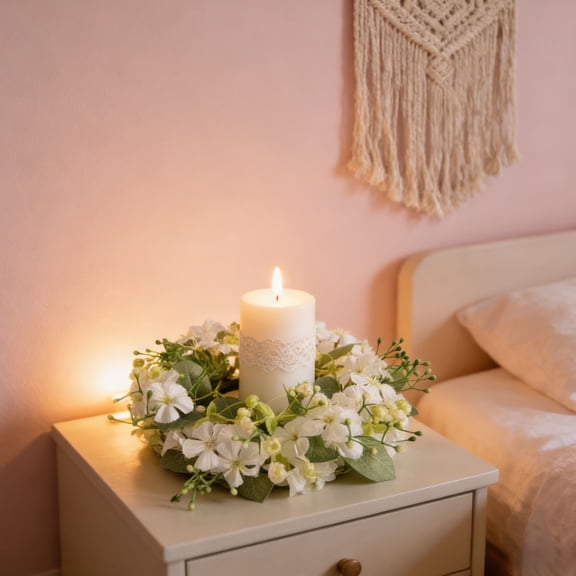 GFHFHITJ Spring Candle Ring, Artifical Flower Candle Wreath for Centerpieces Small Flower Wreath for Pillars Home Wedding Party Decor