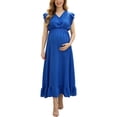 thumbnail image 2 of Acaics Maternity Linen Maxi Dress, V Neck Ruffle Sleeve Smocked Waist Long Dress, for Pregnant Women Daily Outings, 2 of 7