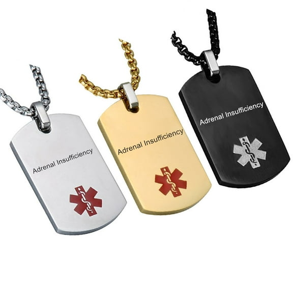 Adrenal Insufficiency Medical Alert Dog Tag ID Pendant Caduceus Necklace Set for Men Women Teens,3Pcs Stainless Medical ID Necklace Jewelry Set Health Alert Monitoring Systems with Med Card