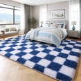thumbnail image 3 of ZENELESS 8x10 Fluffy Rug for Living Room,Checkered Shaggy Soft Anti-Skid High Pile Carpet for Boys Girls Teen Room Dorm Home Decor,White and Sand Blue, 3 of 7