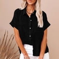 thumbnail image 2 of vigerkar Womens Cotton Linen Button Down Shirt Summer Casual Short Sleeve Solid Color T Shirts Loose Work Tops with Pockets Black, L, 2 of 6