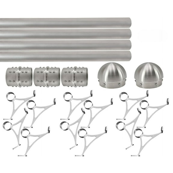Combination Mount Foot Rail Kit, Satin Brush Finish Stainless Steel Tubing w/Internal Connector, Combination Bar Foot Rail Brackets, Tapered End Cap, 27 ft = 81 in x 4