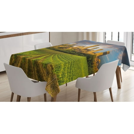 

Italy Tablecloth Vineyards of San Gimignano Tuscany Historic Architecture Dramatic Sky Clouds Rectangular Table Cover for Dining Room Kitchen 60 X 84 Inches Green Apricot Blue by Ambesonne