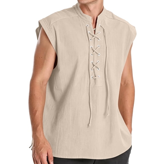WULMLEO Mens Pirate Vest, Renaissance Tops Medieval Sleeveless Shirts Gothic Costumes Vampire Cosplay Cotton Outfits Khaki S