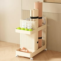 Home Gym Storage,2 Tiers Workout Equipment Organizer with Wheels Workout Equipment Storage Organizer Yoga Mat Storage Racks Home Gym Storage Rack for Yoga Mats, Foam Roller, Dumbbells