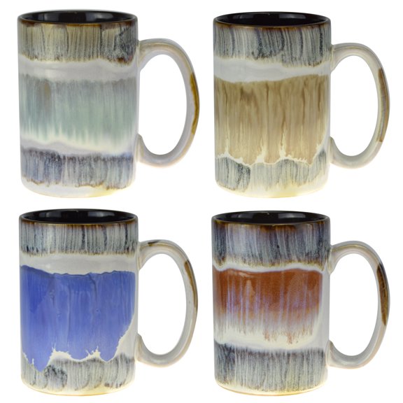 Coffee Mugs Set of 4, Tall 14 oz Ceramic Mug, Microwave Safe Glazed Unique Sturdy Kitchen Decor Modern Cups, Gorgeous Oversized Tea Cup, Cute Mugs Gifts (Set of 4 Assorted Colors)