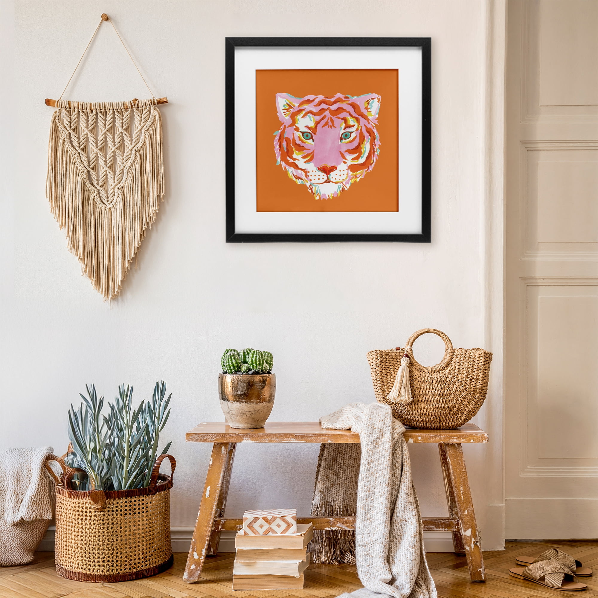 Stupell Industries Fun Bold Orange Tiger Black Framed Print Under Glass, design by Karolina Sato