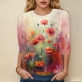 thumbnail image 4 of Towmus Womens Tops Elbow-Length Graphic Crew Neck Women's Casual 3/4 Sleeve T-Shirts Cute Tunic Tops Basic Tees Blouses Loose Fit Pullover Shirt, 4 of 5