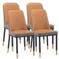 thumbnail image 4 of Dining Chairs Set of 4, PU Leather Living Room Chairs, Modern Upholstered Dining Room Chair with Iron Metal Gold Plated Legs, Bicolor Armless Side Chair for Kitchen, Dining Room, Living Room, Brown, 4 of 9