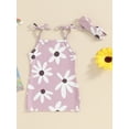 thumbnail image 5 of FEORJGP Little Girl 2 Piece Summer Outfits 3M 6M 1T 2T 3T 4T Kids Square Neck Camisole Tie Up Spaghetti Strap Floral Dress + Flower Print Headband Infant Toddler Cute Casual Set, 5 of 8