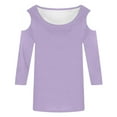 thumbnail image 4 of MIXUE Womens Summer Tops Solid Color Round Neck Off Shoulder Short Sleeve Fashion Casual Shirts For Women Tshirts Holiday Wear,Purple,M, 4 of 5