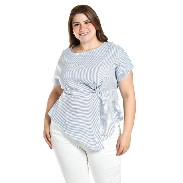 Blusa de corte asimetrico Roman Fashion /Tallas Extras, 5107 (Rayas azul marino) azul marino 42