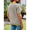 thumbnail image 4 of Spring Autumn Womens Puff Short Sleeve Sweater Tops Color Block Ribbed Knit Crew Neck Going Out Shirts, 4 of 4