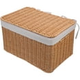 thumbnail image 1 of Cesta tejida con asa y tapa, organizador rectangular de almacenamiento, cesta de mimbre con forro, cesta vacía para organizar juguetes, libros, armarios de niños y bebés, decoración de habitaciones., 1 of 6