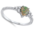 thumbnail image 4 of CHOOSE YOUR COLOR Teardrop Mystic Simulated Opal Micro Pave Ring Dainty Sterling Silver Band White CZ Female Size 5, 4 of 4