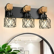 Farmhouse Vanity Light for Bathroom, 3-Light Wood Bathroom Vanity Light Fixtures Over Mirror, Industrial Black with Metal Lampshade for Bedroom Hallway Living Room$$Tools & Hardware Other