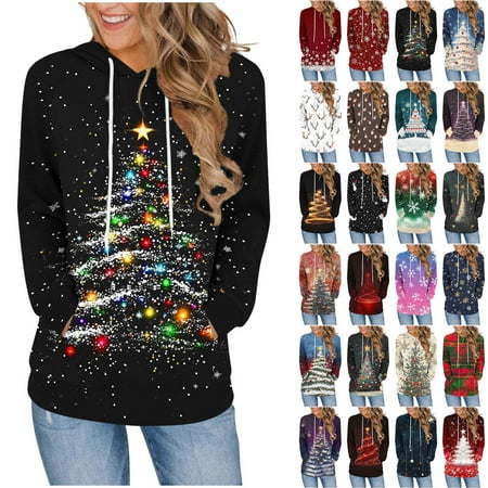 QIUOMBBP Womens Sweatshirts Ugly Graphic Print Long Sleeve Hoodies Fall Winter Casual Kangaroo Pockets Hooded Pullover Tops Pink XXL