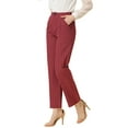 thumbnail image 4 of INSPIRE CHIC Women's Plaid Elastic Waist Button Zipper Straight Leg Long Pants L Red, 4 of 5
