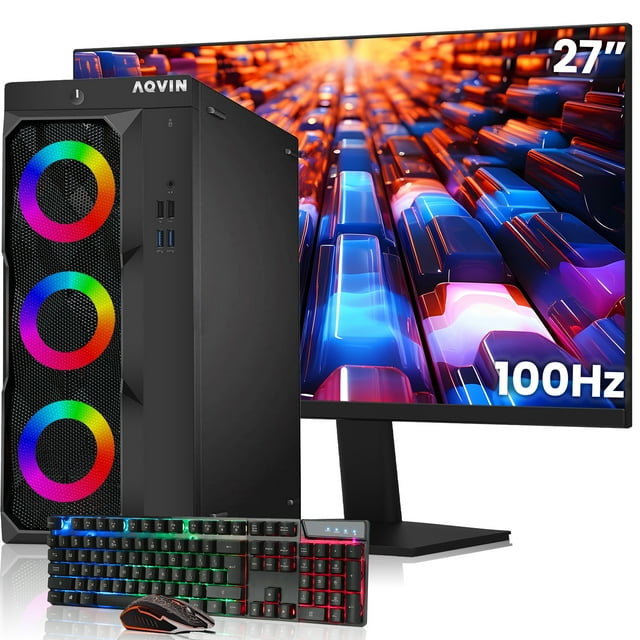 Prebuilt RGB Gaming Desktop PC AQVIN AMD Graphics Card RX 550 4GB Intel Core i7 CPU 32GB DDR4 RAM 1TB SSD Windows 10 Pro New 27 inch FHD Monitor-Refurbished