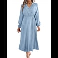 thumbnail image 2 of Vestido Informal de Otoño para Mujer, de Larga, con Escote en V y Pliegues, Corte A. Azul XL, 2 of 7
