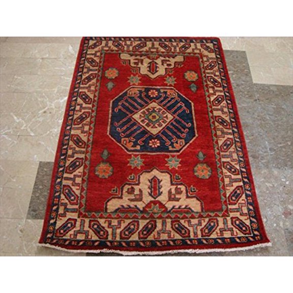 Ahmedani Linen Super Kazak Caucasion Geometric Adult Indoor Home Decor Hand Knotted Vegetable Dyed Modern Rug (4.9 x 3.3)'