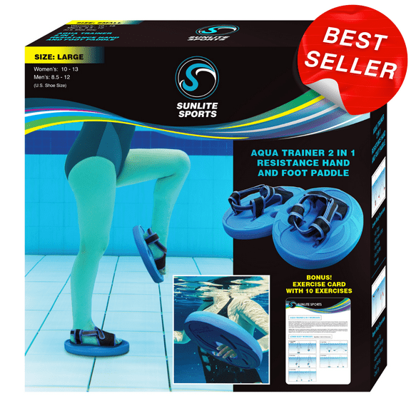 Sunlite Sports Aqua Trainer 2-in-1 Resistance Hand and Feet Paddle, Water Aerobics Set for Pool, Adult Aquatic Exercise for Aqua Workout, Low Impact Upper Lower Body Workouts