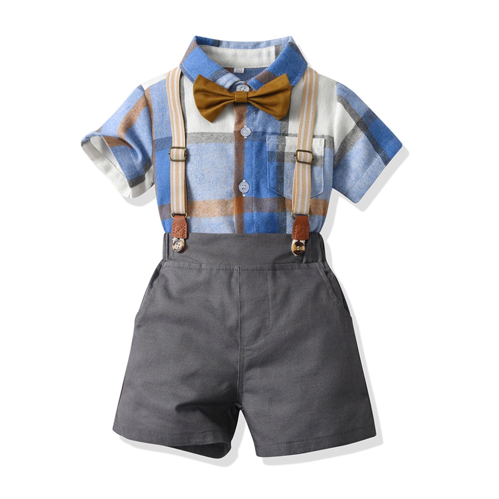 Kids Suit Dress Shirt + Suspender Pants + Bowtie 3 Pieces Gentleman Outfit Set Boys Outfits for Boys 4-5 Years