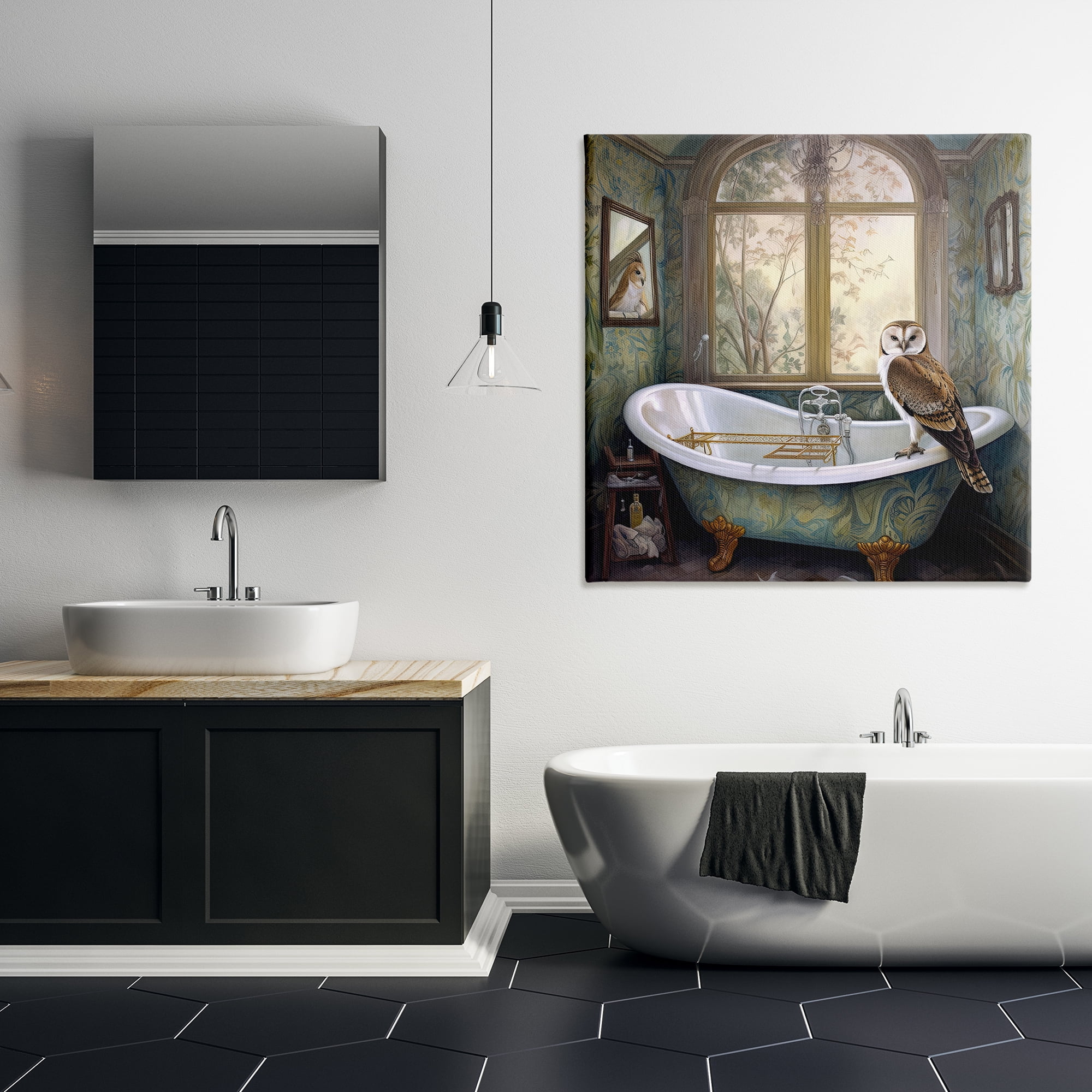 Paisley Patterned Owl Bathtime Canvas Wall Art, design by Sasha